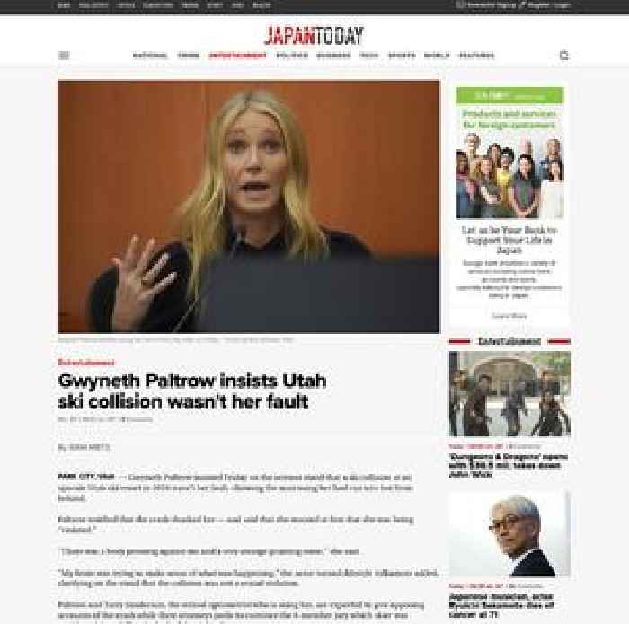 Gwyneth Paltrow insists Utah ski collision wasn't her fault