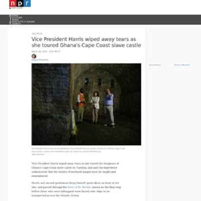 Harris wiped away tears as she toured the Cape Coast slave castle in Ghana