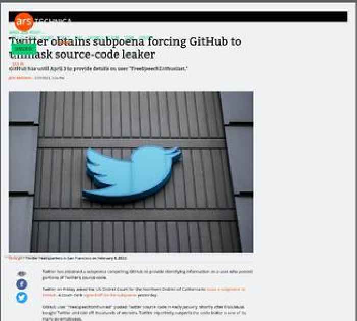Twitter obtains subpoena forcing GitHub to unmask source-code leaker