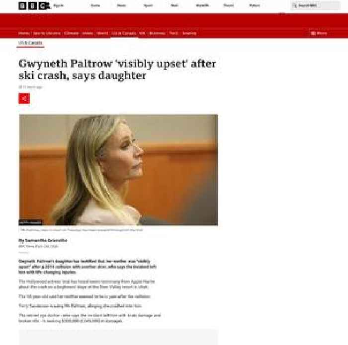 Gwyneth Paltrow 'visibly upset' after ski crash, says daughter