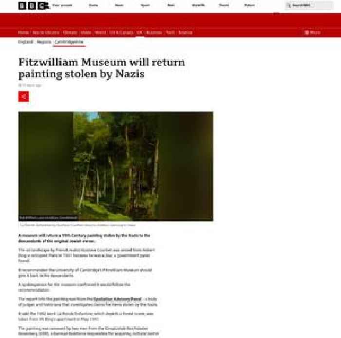 Fitzwilliam Museum will return painting stolen by Nazis
