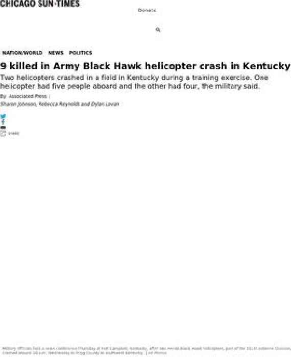 9 killed in Army Black Hawk helicopter crash in Kentucky
