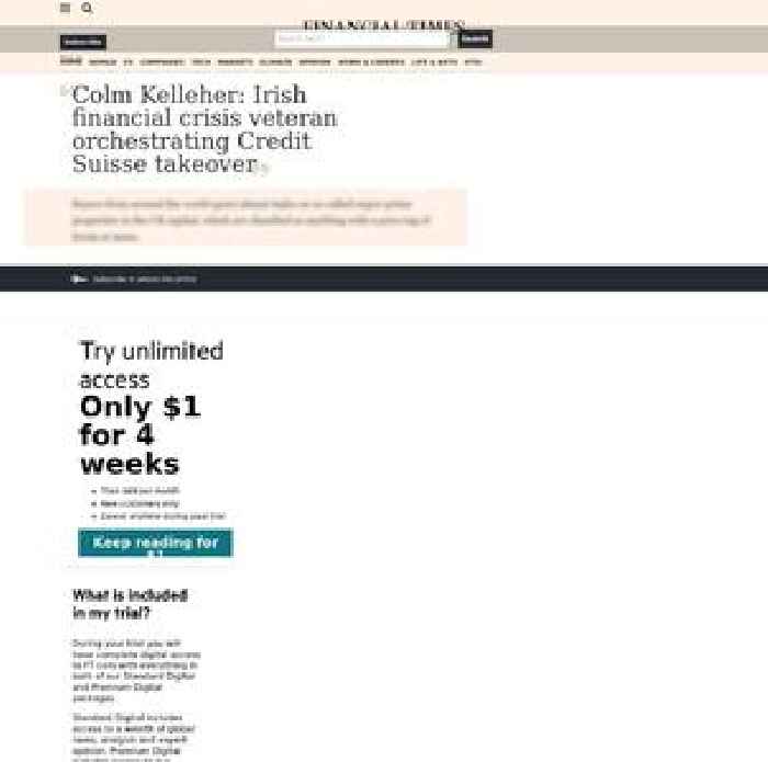 Colm Kelleher: Irish financial crisis veteran orchestrating Credit Suisse takeover