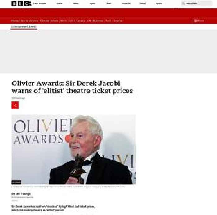 Olivier Awards: Sir Derek Jacobi warns of 'elitist' theatre ticket prices