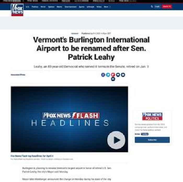 Vermont's Burlington International Airport to be renamed after Sen. Patrick Leahy