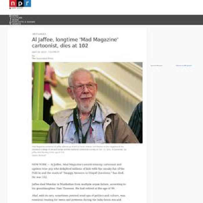 Al Jaffee, longtime 'Mad Magazine' cartoonist, dies at 102