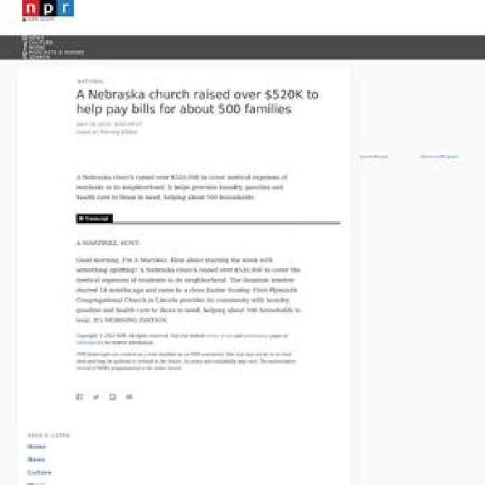 A Nebraska church raised over $520K to help pay bills for about 500 families