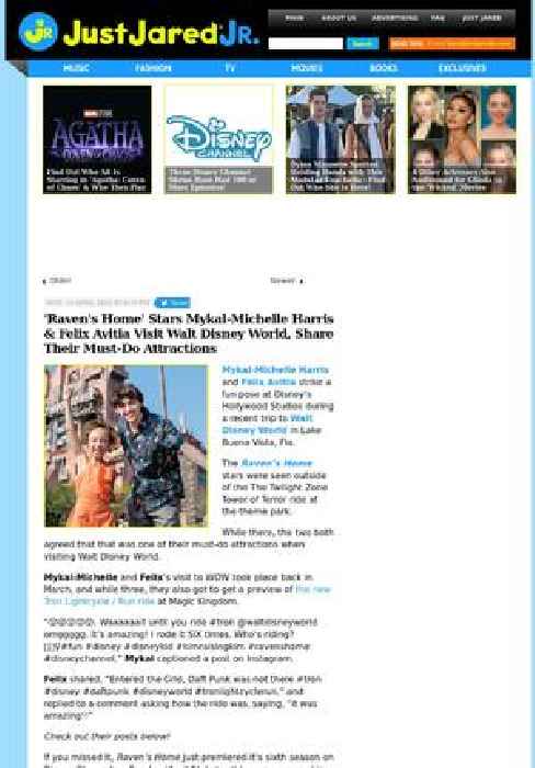 'Raven's Home' Stars Mykal-Michelle Harris & Felix Avitia Visit Walt Disney World, Share Their Must-Do Attractions