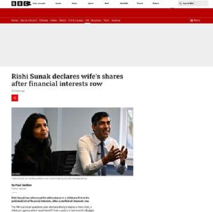 Rishi Sunak declares wife's shares after financial interests row