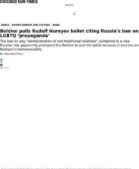 Bolshoi pulls Nureyev ballet citing Russia’s ban on LGBTQ ‘propaganda’