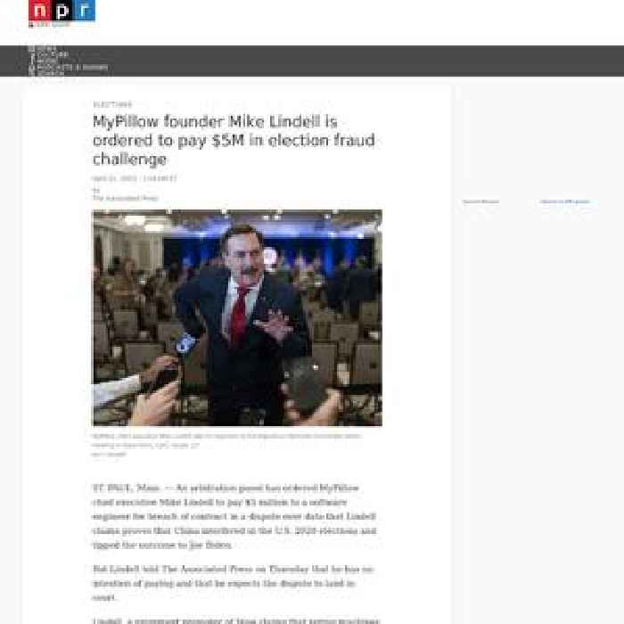 MyPillow founder Mike Lindell is ordered to pay $5M in election fraud challenge