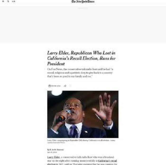 Larry Elder, Republican Who Lost in California’s Recall Election, Runs for President