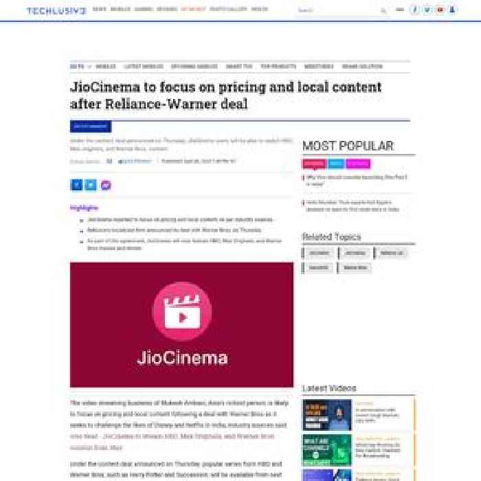 JioCinema to focus on pricing and local content after Reliance-Warner deal