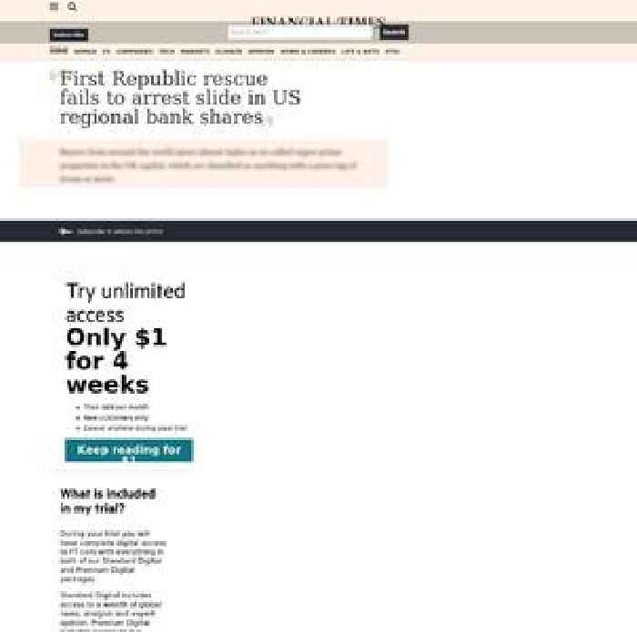 First Republic rescue fails to arrest slide in US regional bank shares