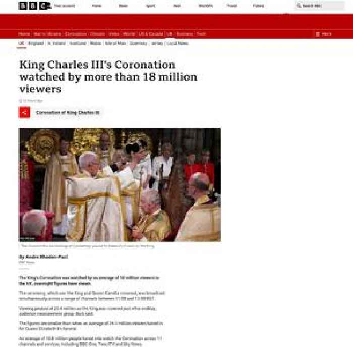 King Charles III's Coronation watched by more than 18 million viewers