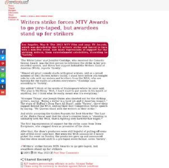 
Writers' strike forces MTV Awards to go pre-taped, but awardees stand up for strikers
