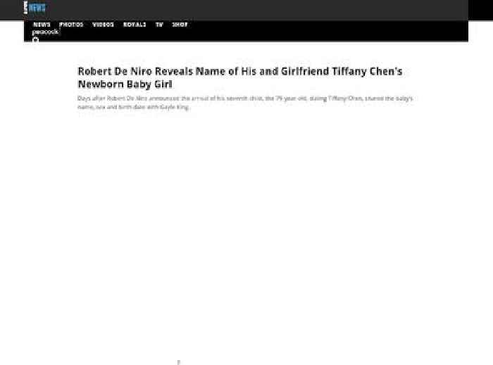 
                        Robert De Niro Reveals Name of His & Girlfriend Tiffany Chen's Baby
