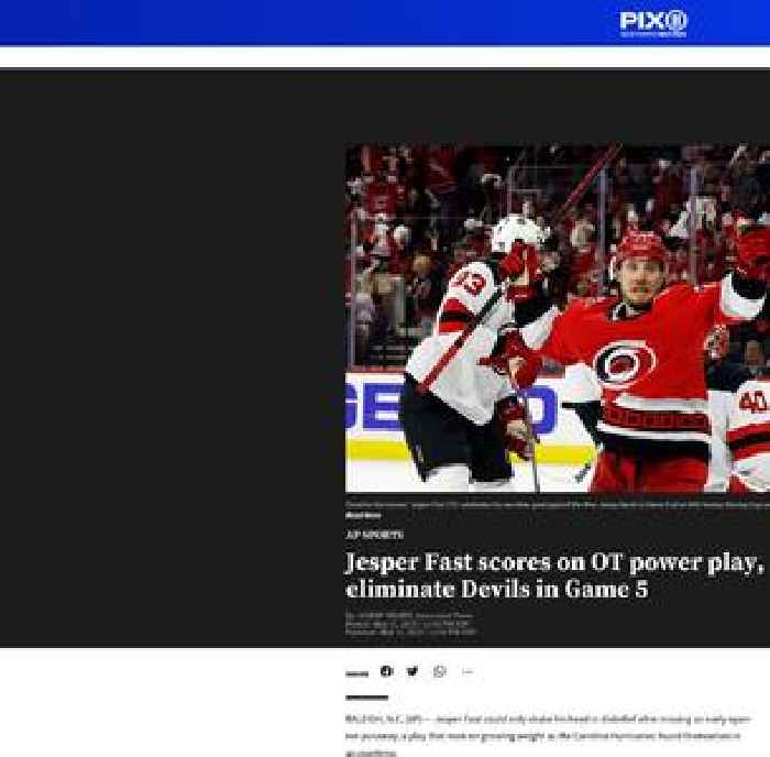 Jesper Fast scores on OT deflection, Hurricanes eliminate Devils in Game 5