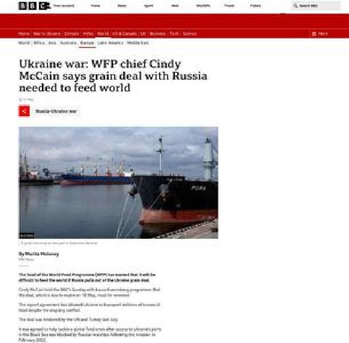 Ukraine war: WFP chief Cindy McCain says grain deal with Russia needed to feed world