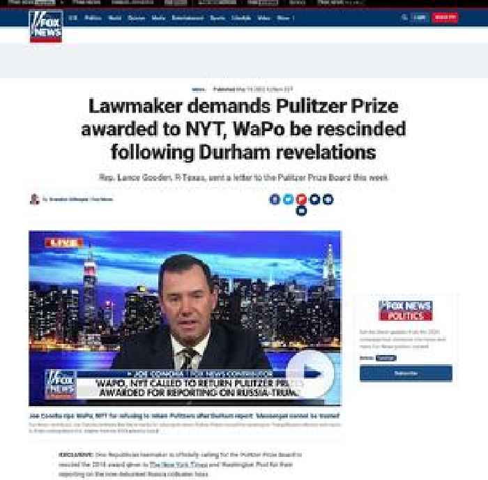 Lawmaker demands Pulitzer Prize awarded to NYT, WaPo be rescinded following Durham revelations