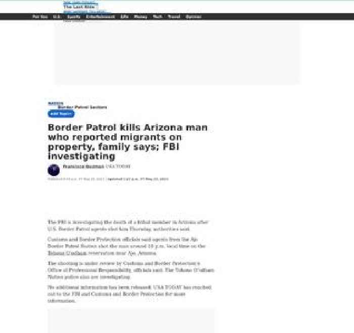 US Border Patrol agents fatally shoot tribal member in Arizona; FBI investigating