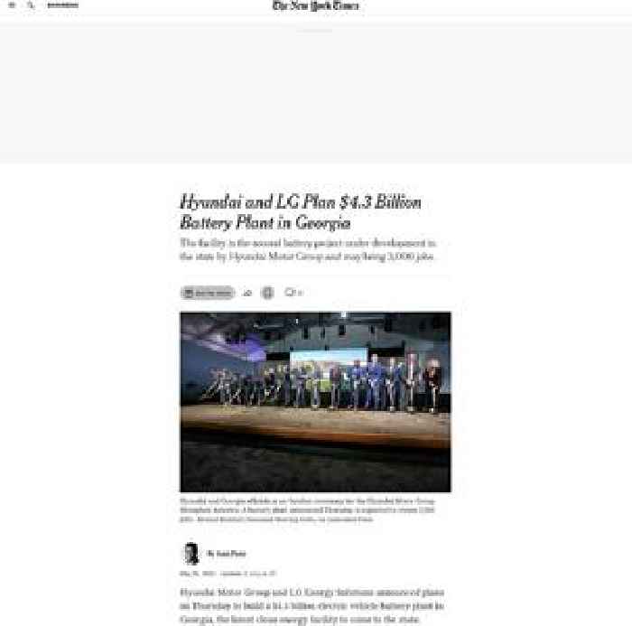 Hyundai and LG Plan $4.3 Billion Battery Plant in Georgia