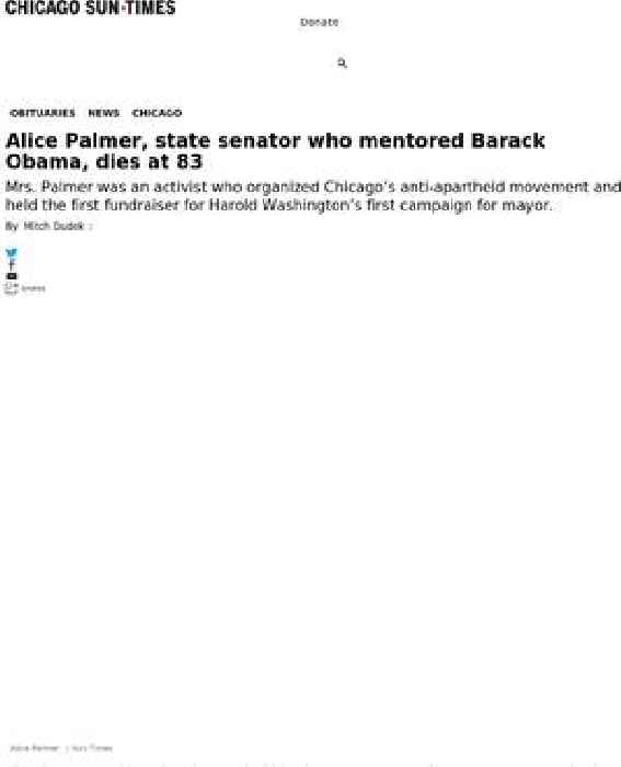 Alice Palmer dead: state senator and mentor to Barack Obama, was 83
