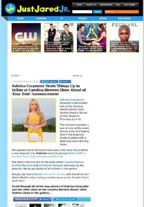 Sabrina Carpenter Heats Things Up in Yellow at Carolina Herrera Show Ahead of 'Eras Tour' Announcement