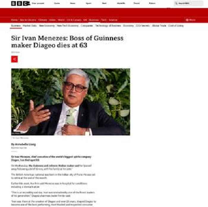 Sir Ivan Menezes: Boss of Guinness maker Diageo dies at 63