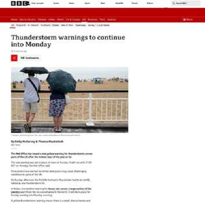 Thunderstorms expected in parts of UK after hottest day of year