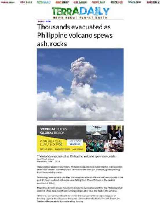 Thousands evacuated as Philippine volcano spews ash, rocks