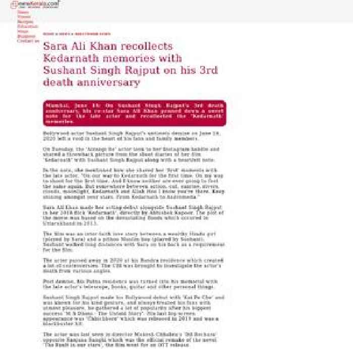 Sara Ali Khan recollects 'Kedarnath' memories with Sushant Singh Rajput on his 3rd death anniversary