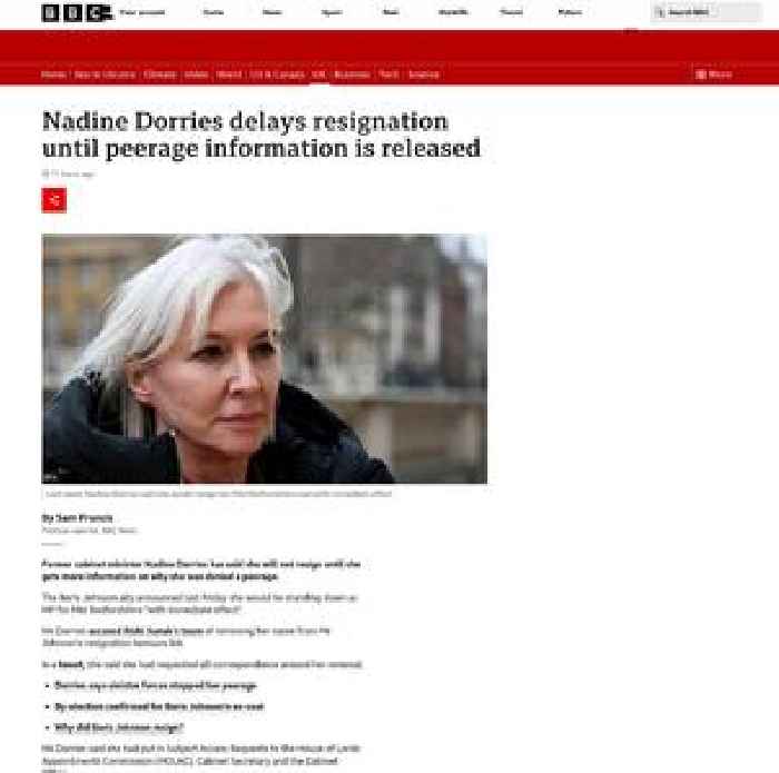 Nadine Dorries delays resignation until peerage information is released