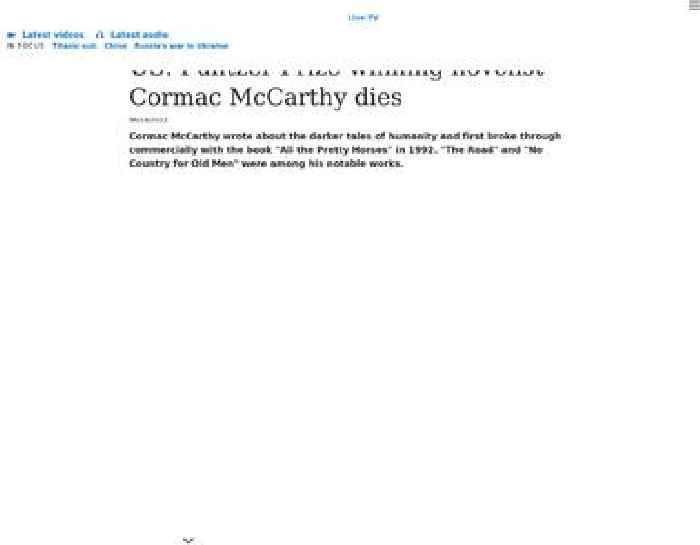 US: Pulitzer Prize-winning novelist Cormac McCarthy dies at 89
