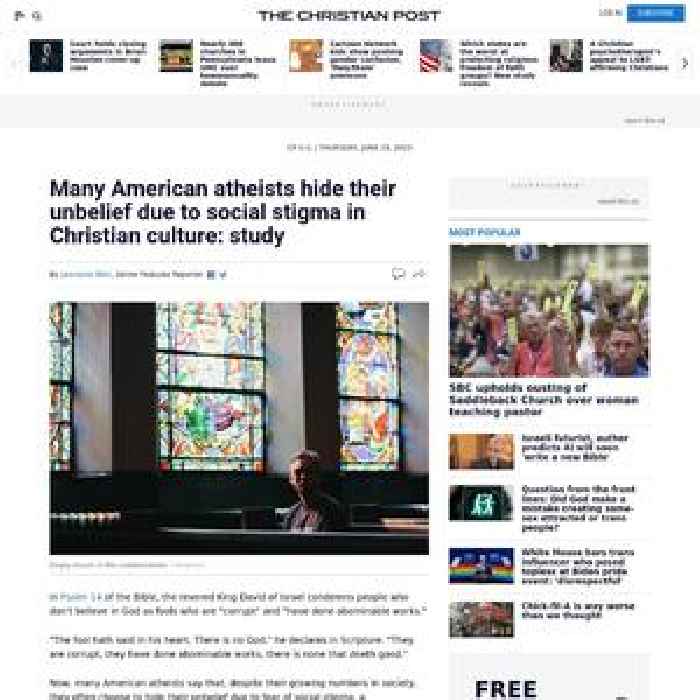 Many American atheists hide their unbelief due to social stigma in Christian culture: study