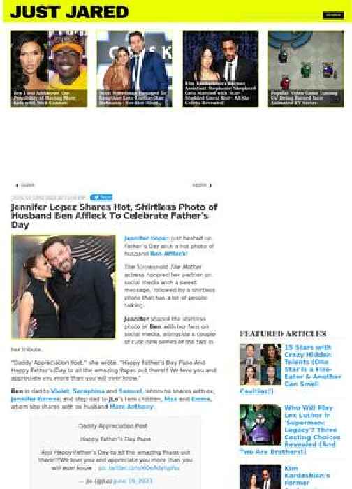 Jennifer Lopez Shares Hot, Shirtless Photo of Husband Ben Affleck To Celebrate Father's Day