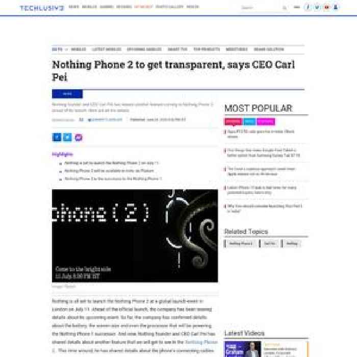 Nothing Phone 2 to get transparent, says CEO Carl Pei