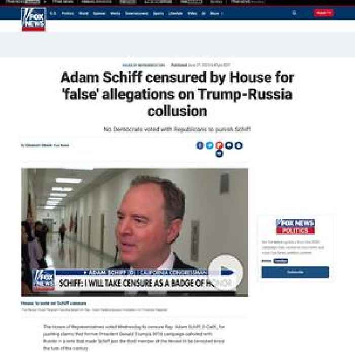 Adam Schiff censured by House for ‘false’ allegations on Trump-Russia collusion
