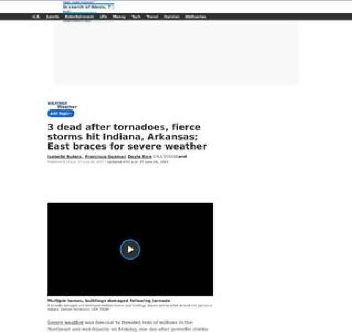 1 dead after Indiana tornadoes; eastern US braces for severe weather, possible hail