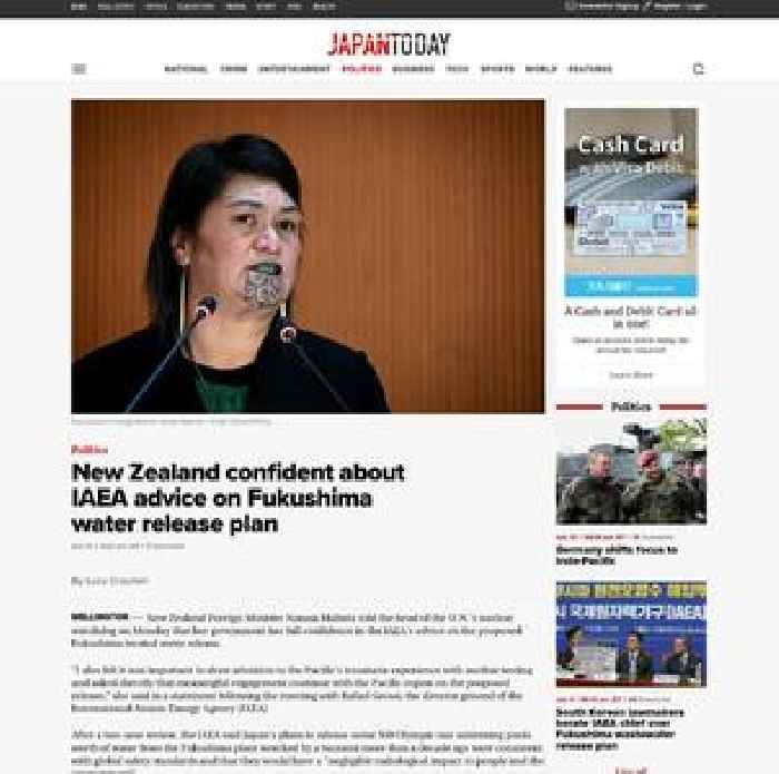 New Zealand confident about IAEA advice on Fukushima water release plan