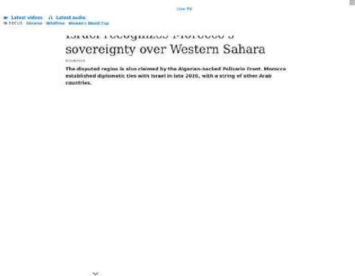 Israel acknowledges Morocco's sovereignty over Western Sahara