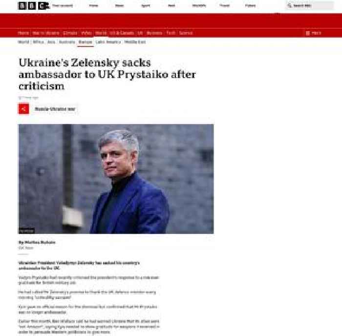 Ukraine: Zelensky sacks Ukrainian ambassador to UK after criticism
