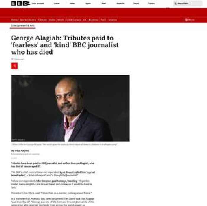 George Alagiah: Tributes paid to 'fearless' and 'kind' BBC journalist who has died aged 67