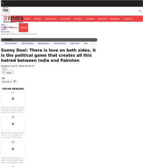 Sunny: Politics creates hatred between Ind & Pak