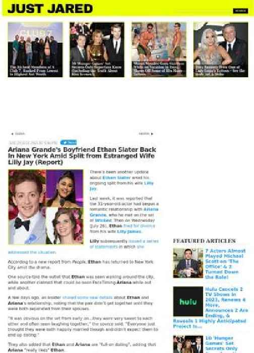 Ariana Grande's Boyfriend Ethan Slater Back In New York Amid Split from Estranged Wife Lilly Jay (Report)