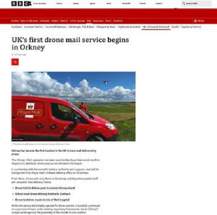 UK's first drone mail service begins in Orkney