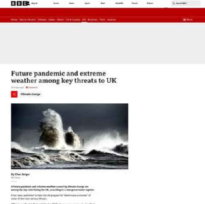 Future pandemic and extreme weather among key threats to UK