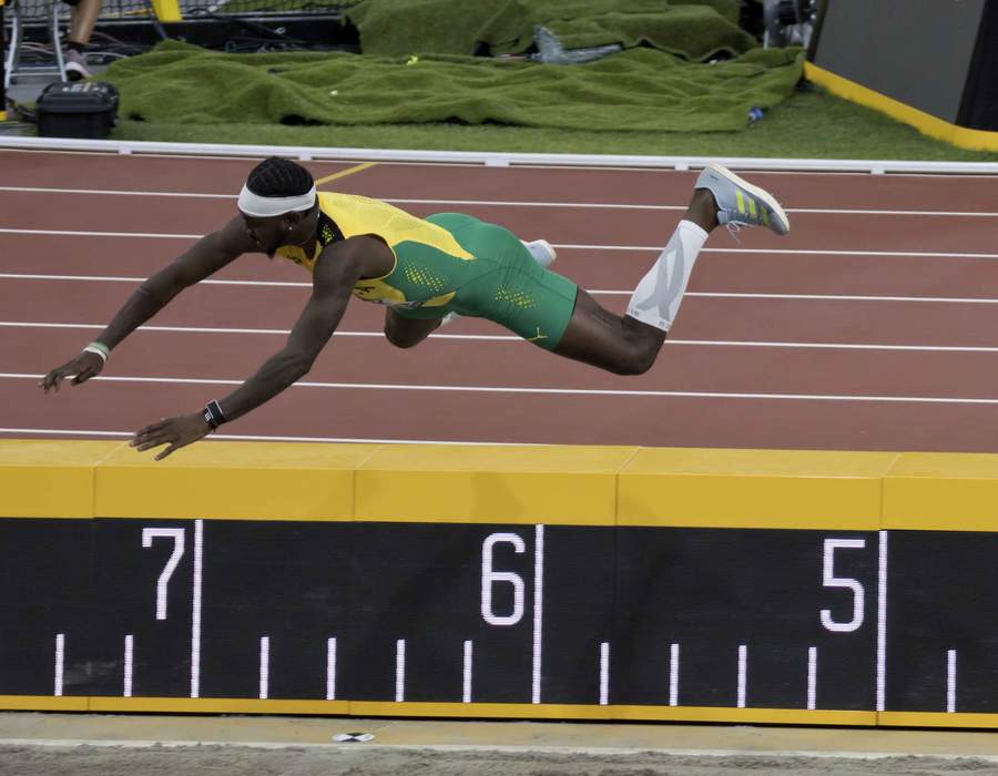 World Athletics Championships 2023: Carey McLeod slips during long jump run-up