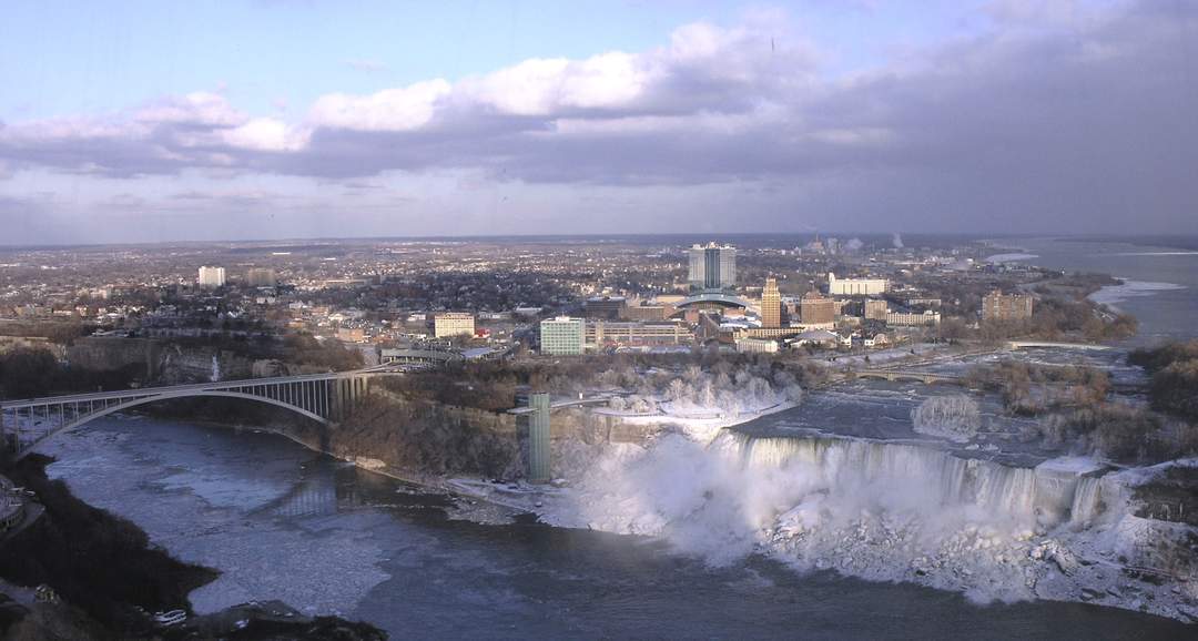 Niagara Falls almost freezes over