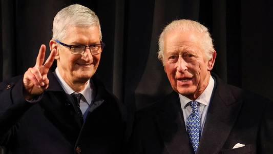 King receives royal welcome from Tim Cook and learns about AI at Apple's London HQ